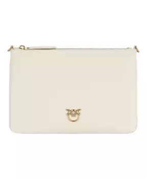 Плоская классическая кожаная сумка Pinko, бежевый