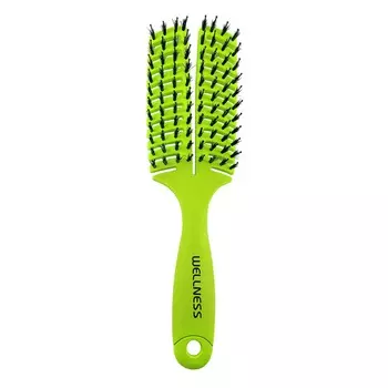 Плоская расческа с щетиной кабана flat hair brush - green medium Wellness Premium Products, количество 1 шт.