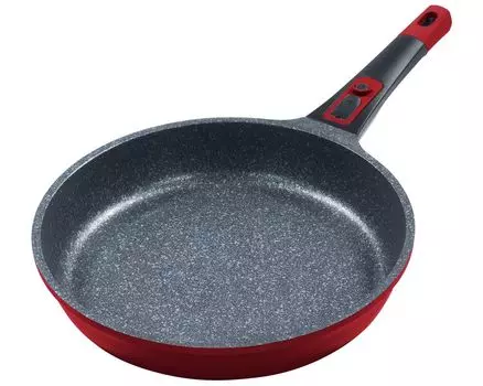 Плоская сковорода 24 см / высота около 5 см KING Click-Grip из литого алюминия с усиленным покрытием: MOONSCAPE / съемная ручка сковороды / красная, красный