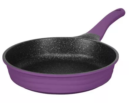 Плоская сковорода 28 см / высота ок. 6 см KING NEW-WAVE из литого алюминия с керамическим покрытием Внутри: FUSION TI / Цвет: Баклажановый