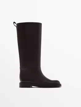 Плоские кожаные ботинки Massimo Dutti, коричневый
