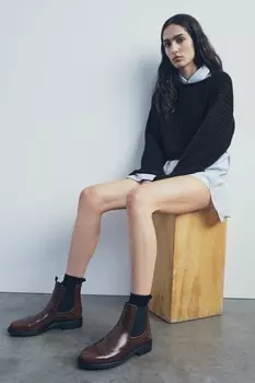Плоские перфорированные ботинки ZARA, коричневый