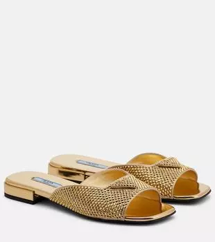 Плоские сандалии с кристаллами Prada, Platino