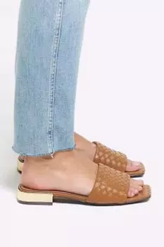 Плоские тканевые шлепанцы River Island, коричневый