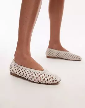 Плоские туфли Topshop Beatti плетеные в цвете «кремовый»