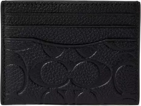 Плоский футляр для визиток из фирменной кожи COACH, черный