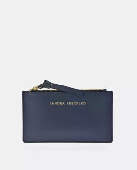 Плоский кожаный кошелек на молнии гладкий черный Sandra Freckled, темно-синий