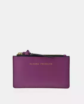 Плоский кожаный кошелек на молнии гладкий черный Sandra Freckled, фуксия