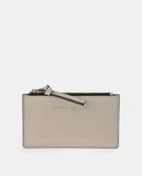 Плоский кожаный кошелек на молнии гладкий черный Sandra Freckled, белый