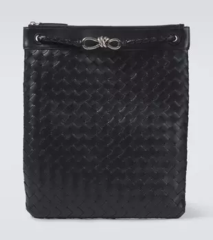 Плоский кожаный мессенджер Intrecciato Andiamo Bottega Veneta, Black-Vintage Silver