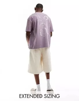 Плотная фиолетовая футболка оверсайз с абстрактным растительным принтом плотностью 220 г/м ASOS DESIGN