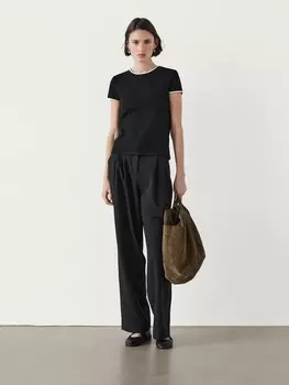 Плотная футболка с контрастной отделкой Massimo Dutti, черный