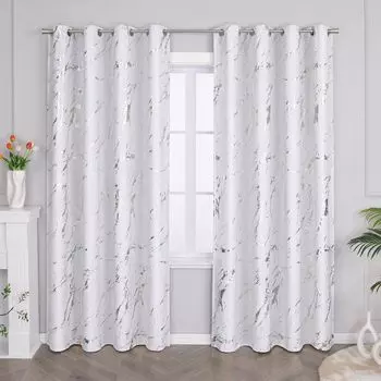 Плотная штора Joyswahl, непрозрачные шторы с люверсами, термозавеса, защита от холода с серебристым глянцевым принтом, гостиная, белый, В х Ш 225 х 280 см
