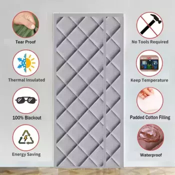 Плотная теплозащитная штора на дверь DQQ, серый