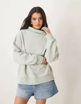 Плотная толстовка с высоким воротом в выстиранном зеленом цвете ASOS DESIGN