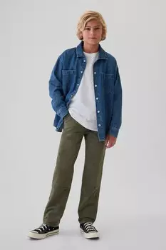 Плотницкие джинсы с двойным коленом (5 13 лет) Gap, зеленый