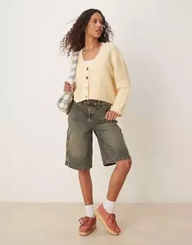 Плотницкие шорты Dickies из денима цвета индиго с желтым выцветанием