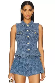 Плотно прилегающий топ из мягкого денима Ganni, mid blue stone