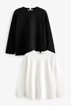 Плотные футболки с длинным рукавом и круглым вырезом, 2 упаковки Next, черный