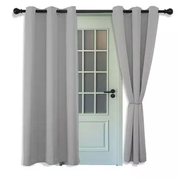 Плотные плотные шторы с люверсами, 2 шт, термоштора для гостиной, спальни, светло-серые, 175х140см (ВхШ) MOOHO, серый