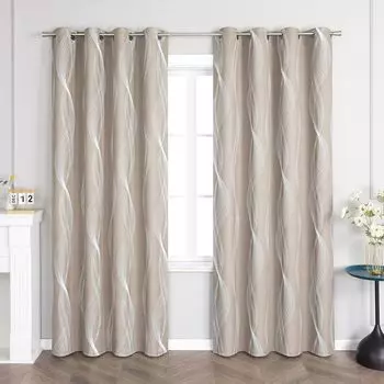 Плотные шторы Joyswahl Непрозрачные шторы с люверсами Современная тепловая штора для гостиной с узором «Волны воды» Коричневые В x Ш 245 x 135 см 1 шт., коричневый