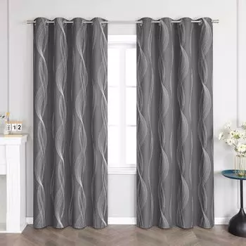 Плотные шторы Joyswahl Непрозрачные шторы с люверсами Современная тепловая занавеска для гостиной с рисунком водной волны Темно-серый В x Ш 145 x 135 см 1 шт.