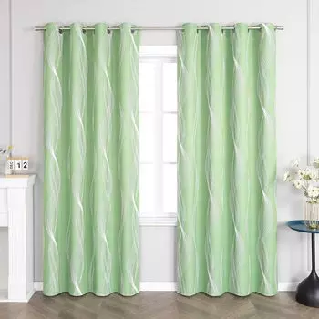 Плотные шторы Joyswahl Непрозрачные шторы с люверсами Современная тепловая занавеска для гостиной с рисунком водной волны Зеленый В x Ш 175 x 135 см 1 шт.