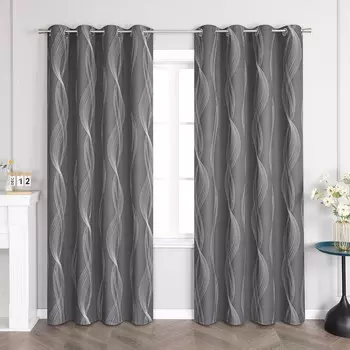 Плотные шторы Joyswahl Непрозрачные шторы с люверсами Современная тепловая занавеска для гостиной с узором «Волны воды» Темно-серый В x Ш 245 x 135 см 1 шт.