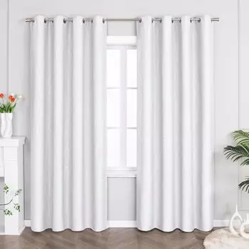 Плотные шторы Joyswahl с люверсами 145 x 140 см. Непрозрачные шторы (1 шт. в упаковке) Шторы с люверсами и серебряными полосками для спальни, гостиной, белые, белый