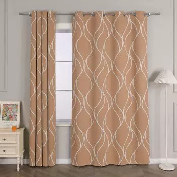 Плотные шторы Joyswahl с люверсами 145х135 см коричневые термошторы непрозрачные шторы с белыми волнистыми полосами теплозащита защита от холода, коричневый