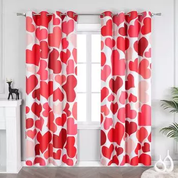 Плотные шторы Joyswahl с люверсами 244x132см, непрозрачные шторы с люверсами, современные шторы с мотивом сердца для спальни, гостиной, красные, 1 шт., красный