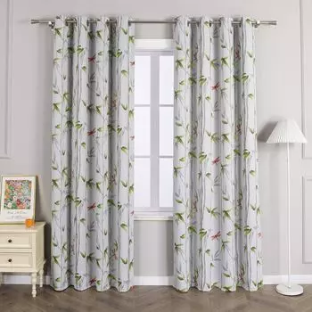 Плотные шторы Joyswahl с люверсами, непрозрачные шторы, термошторы с бамбуковым узором, белые, В х Ш 145 х 135 см, белый