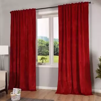 Плотные шторы »Milano« бархатные непрозрачные ленты-петли туннельный проход затемняющие ленты приутюживаемые с возможностью укорочения серые 2 шт. ВxШ 235x135 см, 20357 Astek, красный