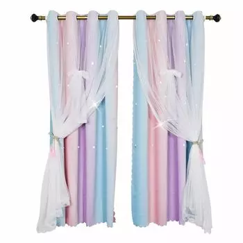 Плотные шторы Ш x В: 132 x 361 см, в упаковке 2 шт., удлиненные непрозрачные шторы, однотонные оконные шторы для гостиной, спальни, домашний текстиль, черный ele eleoption, фиолетовый