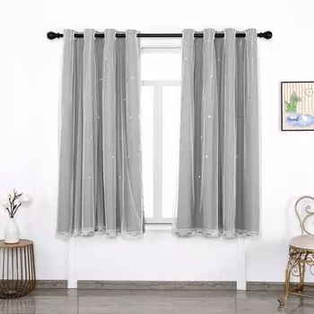 Плотные шторы со звездами, разноцветные двухслойные оконные шторы с вырезами в виде звезд, 2 панели (52 x 96 дюймов, розовые) ele eleoption, серый