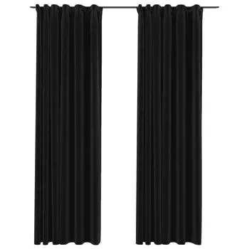 Плотные шторы vidaXL с крючками, имитация льна, 2 шт., 140х245 см., серый