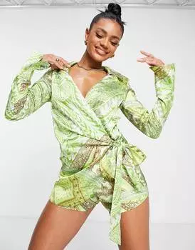 Плотный атласный комбинезон с принтом пейсли ASOS DESIGN