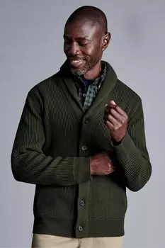 Плотный кардиган с большим воротником из шерсти мериноса Charles Tyrwhitt, зеленый