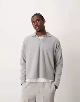 Плотный свободный свитер-поло с фактурой рубчика в сером цвете ASOS DESIGN