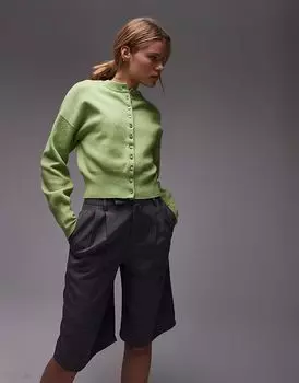 Плотный трикотажный кардиган Topshop зеленого цвета с приталенным лифом