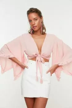 Пляжная блузка из вискозы с воланами Dusty Rose Trendyol, розовый