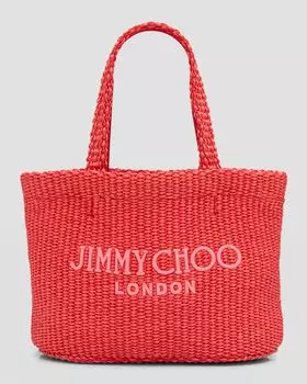 Пляжная большая сумка-тоут Mini с логотипом London East-West Jimmy Choo, цвет Paprika Pink