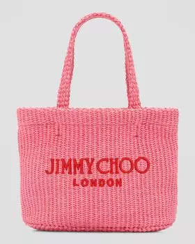 Пляжная большая сумка-тоут Mini с логотипом London East-West Jimmy Choo, цвет Paprika Pink