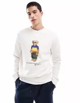Пляжная флисовая толстовка с принтом медведя Polo Ralph Lauren кремового цвета