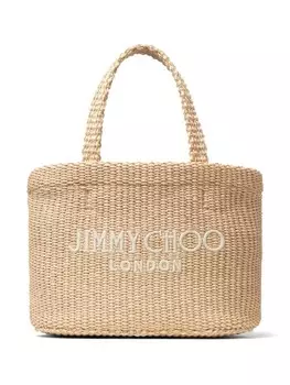 Пляжная мини-сумка Jimmy Choo с вышитым логотипом, нейтральный цвет