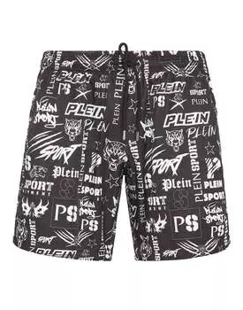 Пляжная одежда Короткие брюки PLEIN SPORT, черный/белый