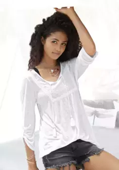 Пляжная рубашка Buffalo, с вышивкой и кисточками, туника, рукава 3/4, блузка-рубашка, белый