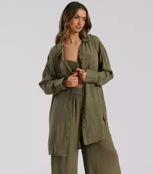 Пляжная рубашка цвета хаки с жатой текстурой South Beach South Beach, хаки