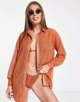 Пляжная рубашка цвета ржавчины с блестками ASOS DESIGN