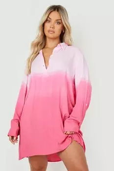 Пляжная рубашка из марли Plus с эффектом омбре boohoo, розовый